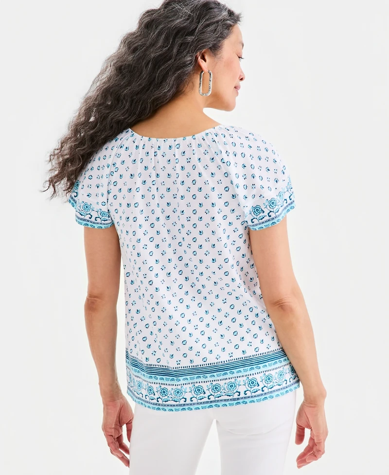 Style & Co Women's Printed Split-Neck Flutter Sleeve Top, Macy's Exclusive
