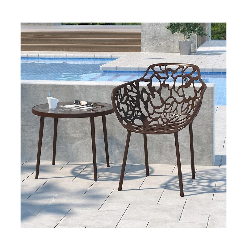 LeisureMod Devon Patio Dining Arm-Chair, Aluminum Stackable Design Side Chair, Weather Resistant Metal Chair, No Assembly, Uv Protected