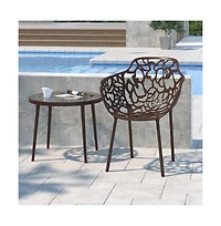 LeisureMod Devon Patio Dining Arm-Chair, Aluminum Stackable Design Side Chair, Weather Resistant Metal Chair, No Assembly, Uv Protected