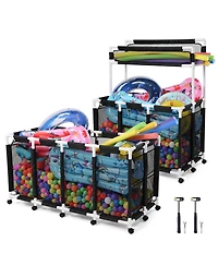 Yescom 2PCS Pool Float Storage Bins Basket for Toys Raft Noodles Rolling Cart Organizer