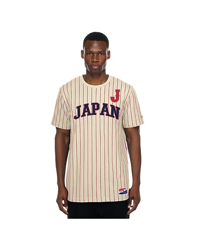 New Era Men's Cream Japan Baseball Throwback Meshback Pinstripe T-Shirt