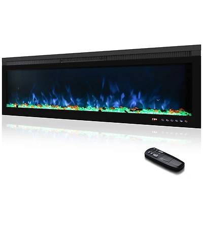 Mondawe 42" Linear Recessed-in Electric Fireplace with Remote Control, Adjustable Heat and Timer