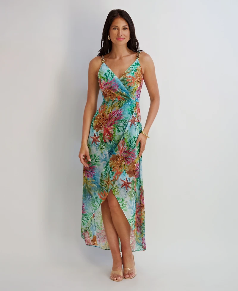 Siena Women's Printed V-Neck High-Low Dress