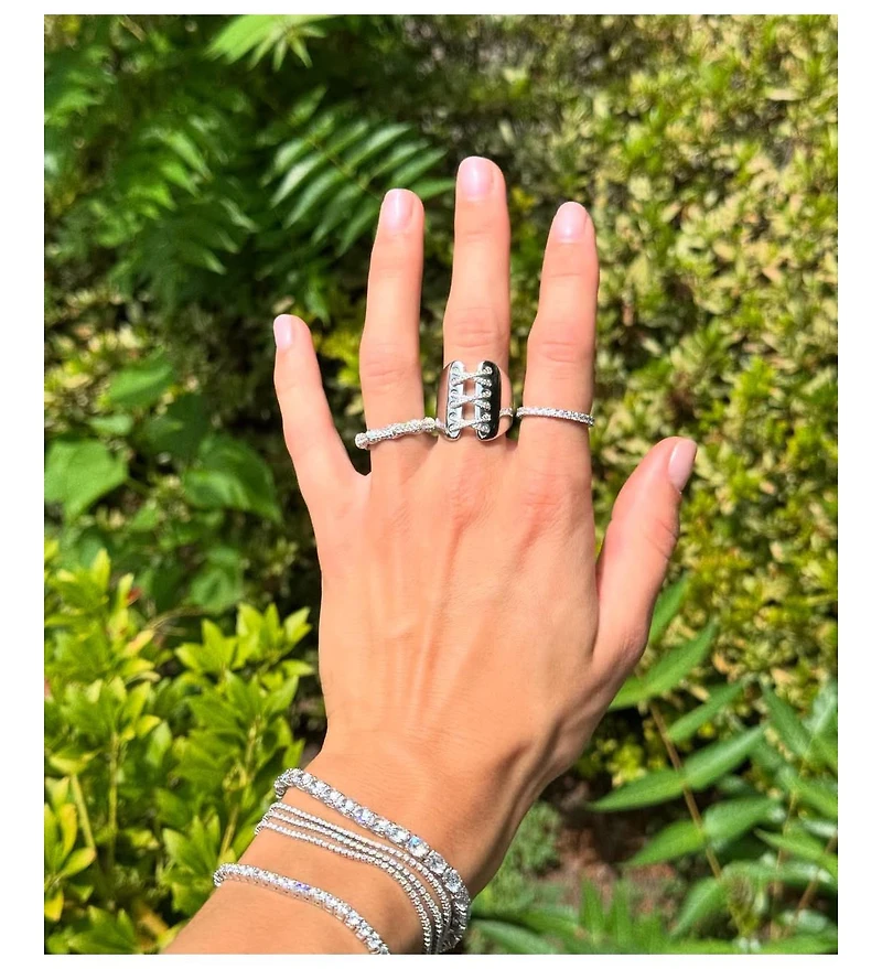 Suzy Levian Sterling Silver White Cubic Zirconia Wide Triple Cross Over Ring