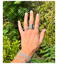 Suzy Levian Sterling Silver White Cubic Zirconia Wide Triple Cross Over Ring