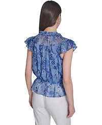 Tommy Hilfiger Women's Floral Peplum Flutter-Sleeve Blouse