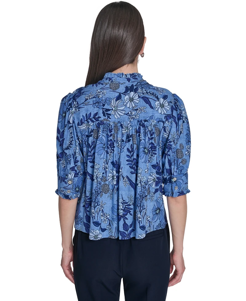 Tommy Hilfiger Women's Floral Print Elbow-Sleeve Blouse
