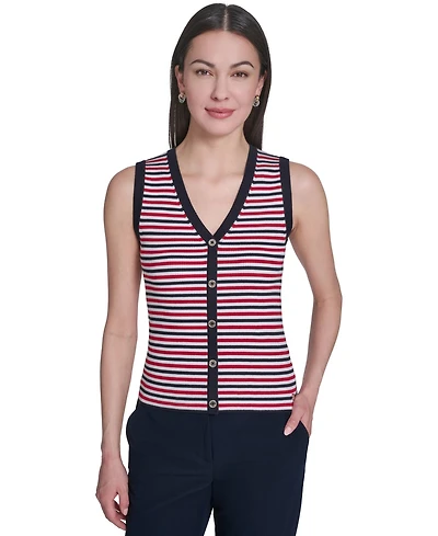 Tommy Hilfiger Women's V-Neck Striped Sweater