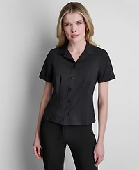 Dkny Petite Short-Sleeve Collared Blouse