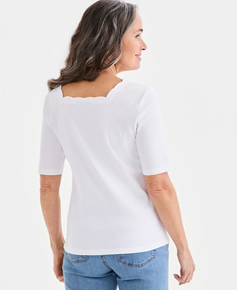 Style & Co Women's Cotton Scalloped Square-Neck Top, Macy's Exclusive