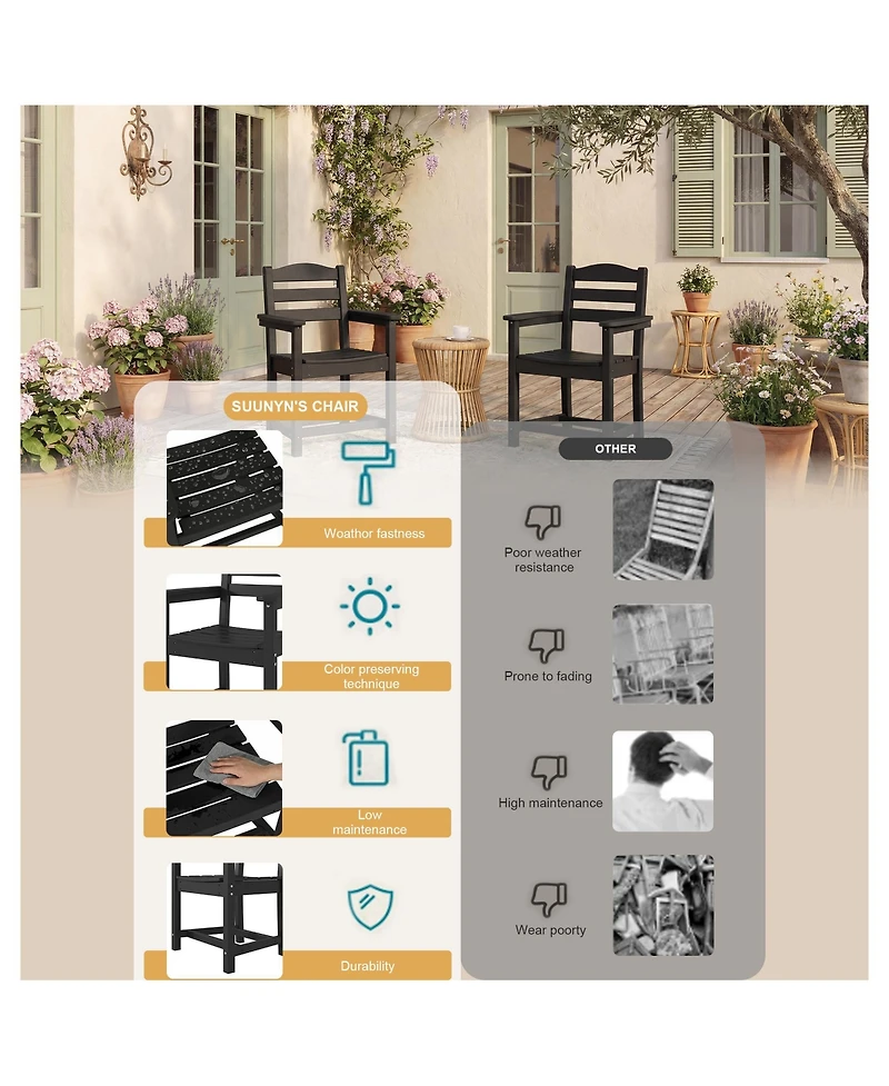 Set of 2 Outdoor Dining Chair with Armrests, For All Weather Conditions