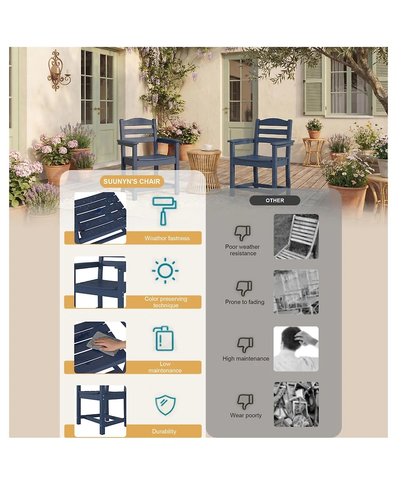 Set of 2 Outdoor Dining Chair with Armrests, For All Weather Conditions