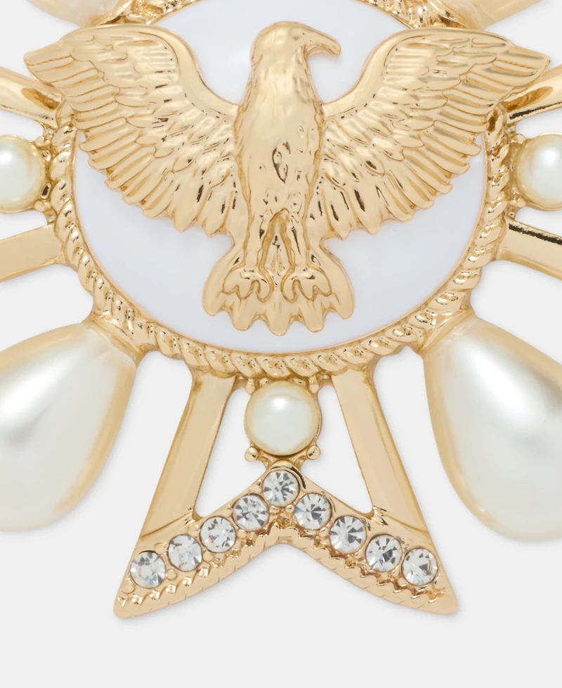 Anne Klein Boxed Gold-Tone Imitation Pearl Eagle Crystal Cross Pin