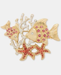 Anne Klein Boxed Gold-Tone Coral Dual Crystal Fish Pin