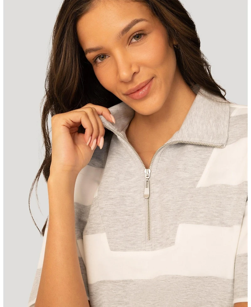 Cable and Gauge Women's Striped Half Zip Short Set