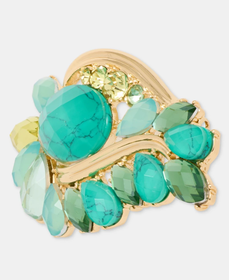 Anne Klein Boxed Gold-Tone Green Stone Cluster Pin