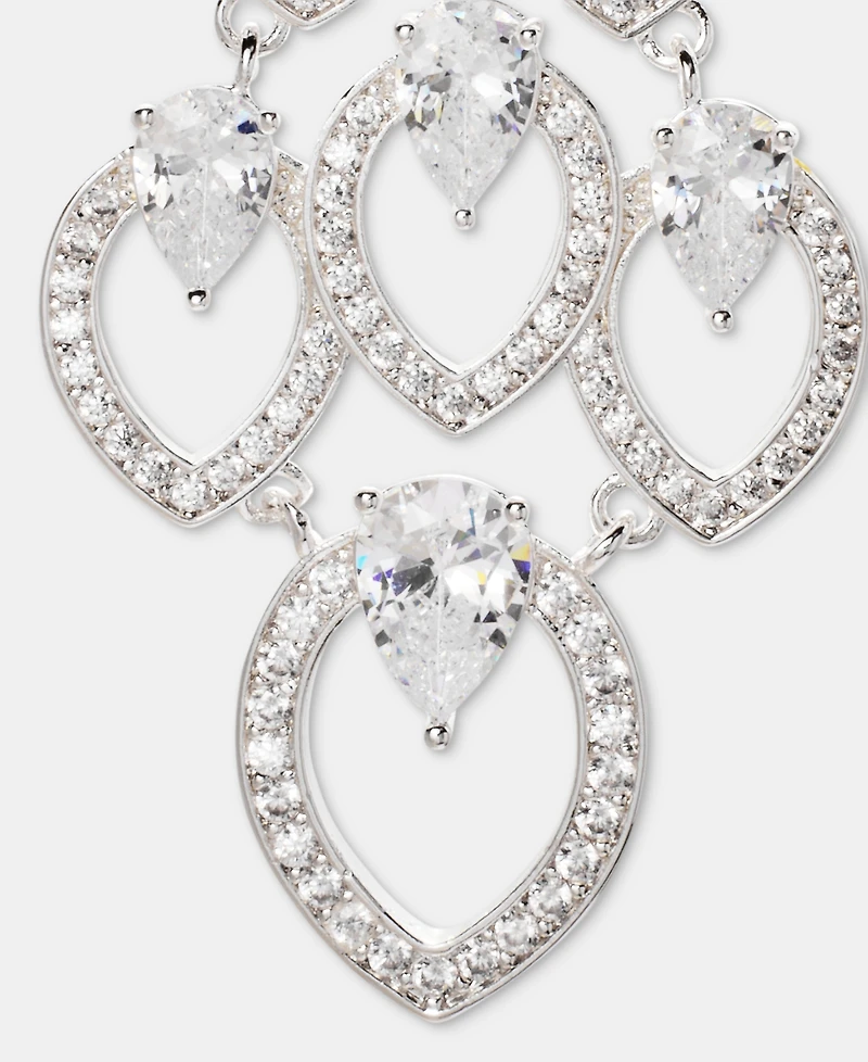 Anne Klein Silver-Tone Navette Pearl Stone Chandelier Earrings