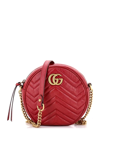 Pre-Owned Gucci Mini Gg Marmont Round Shoulder Bag Matelasse Leather