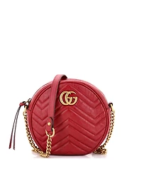 Pre-Owned Gucci Mini Gg Marmont Round Shoulder Bag Matelasse Leather