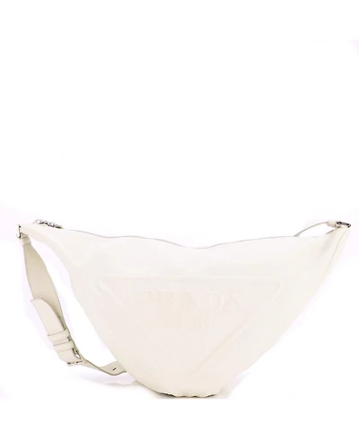 Pre-Owned Prada Large Triangle Logo Zip Messenger Leather