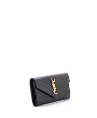 Pre-Owned Saint Laurent Large Classic Monogram Flap Wallet Matelasse Chevron Leather