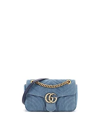 Pre-Owned Gucci Small Pearly Gg Marmont Flap Bag Matelasse Denim