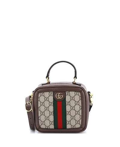 Pre-Owned Gucci Mini Ophidia Zip Around Top Handle Bag Gg Coated Canvas with Leather