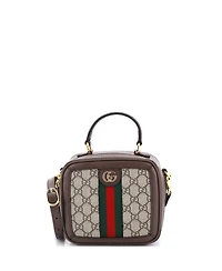 Pre-Owned Gucci Mini Ophidia Zip Around Top Handle Bag Gg Coated Canvas with Leather