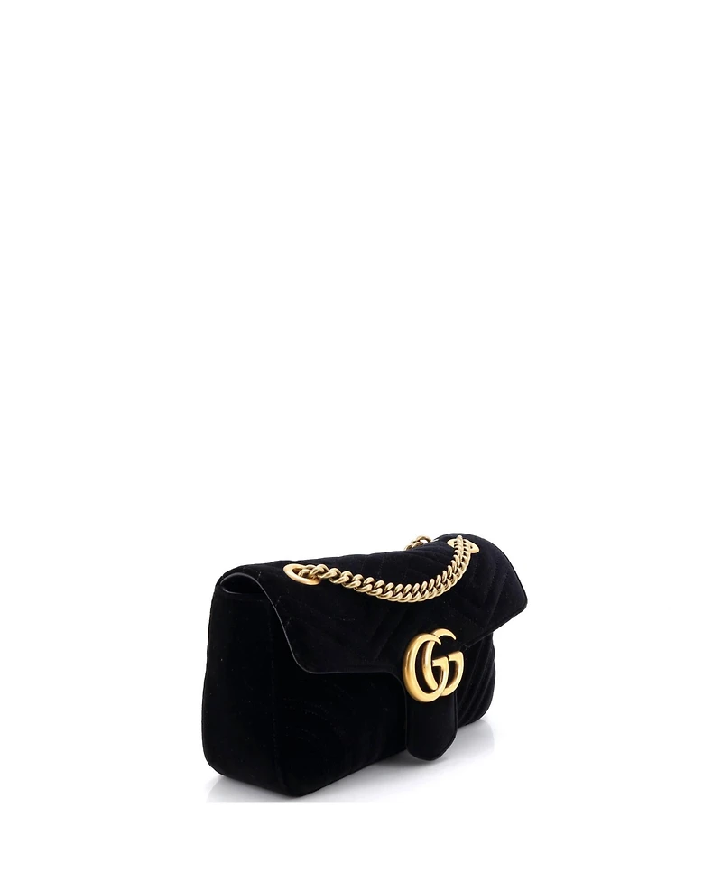 Pre-Owned Gucci Small Gg Marmont Flap Bag Matelasse Velvet