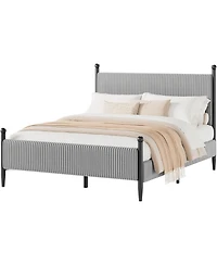 gaomon Queen Bed Frame with Velvet Headboard, Upholstered Corduroy Platform, Wood Slats Support, Easy Assembly