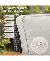 Gymojoy 5-piece patio set with 4 swivel rattan chairs, thick cushions, and a 30-inch propane fire pit table for cozy outdoor gatherings.