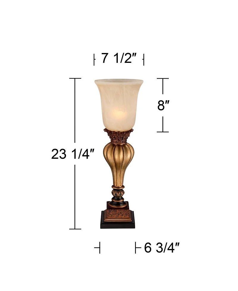 Regency Hill Traditional Uplight Accent Table Lamps 23 1/4" High Set of 2 Light Gold Alabaster Glass Shade for Living Room Bedroom