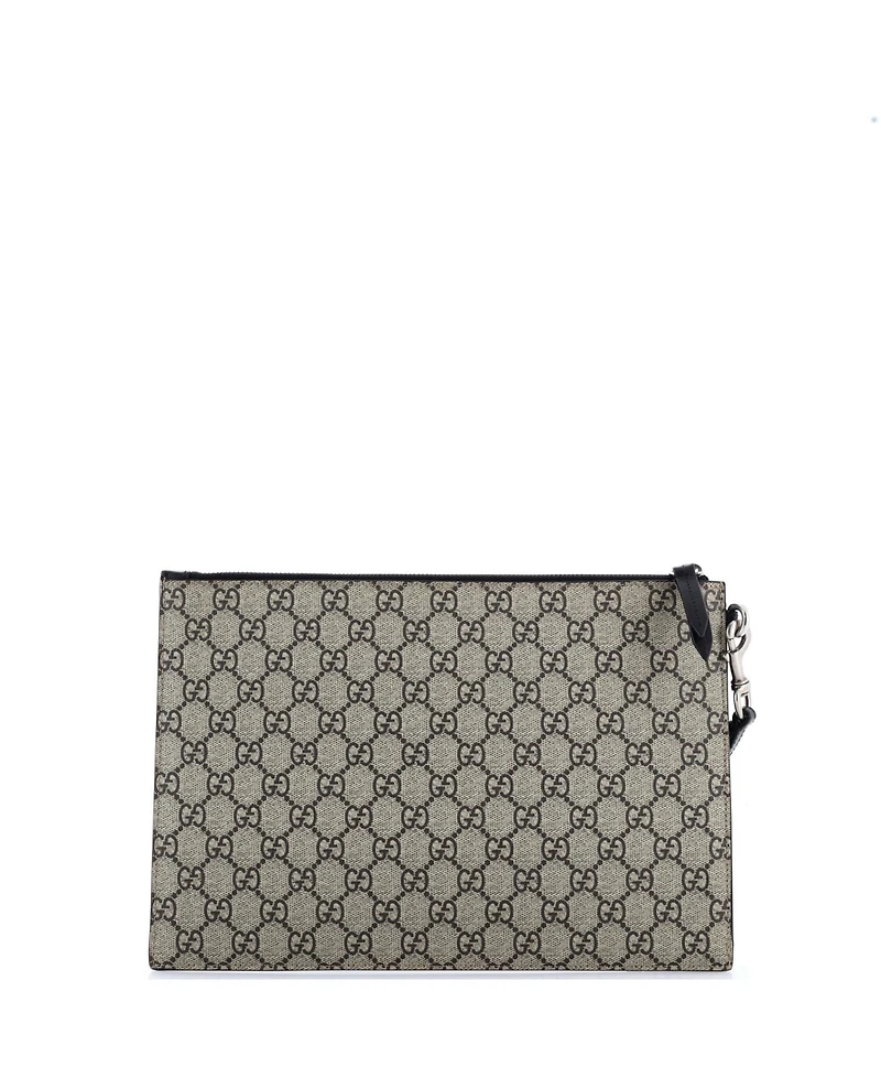 Pre-Owned Gucci Large Zipped Pouch Angry Cat Gg Coated Canvas