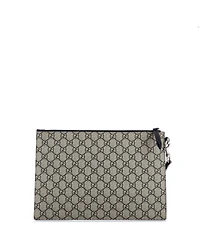 Pre-Owned Gucci Large Zipped Pouch Angry Cat Gg Coated Canvas