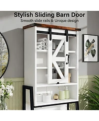 Yigii Adjustable Shelves Over Toilet Cabinet with Barn Door