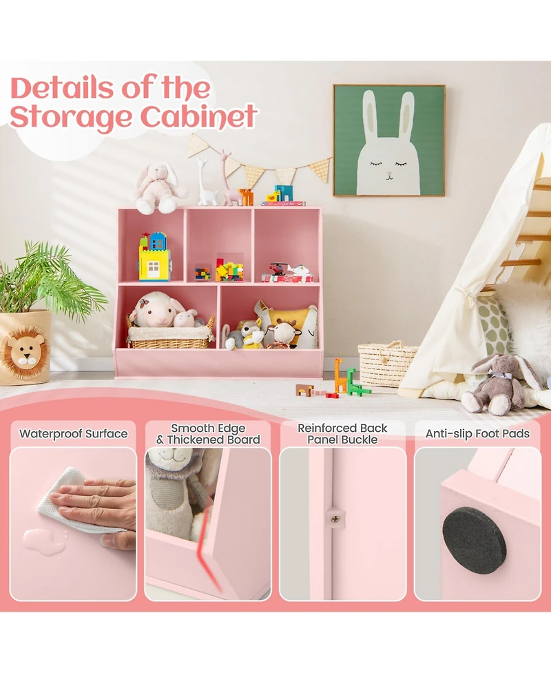 Sugift 5 Cube Wooden Kids Toy Storage Organizer with Anti Tipping Kit