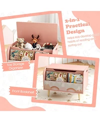 Sugift Kids Wooden Toy Box with Front Bookshelf and Solid Wood Legs