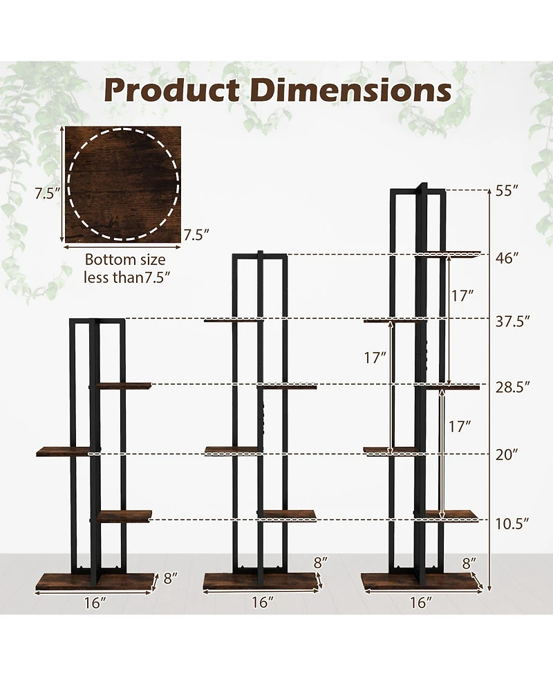 Sugift Three Piece Tall Wood Plant Stand Set with Multi Tier Design