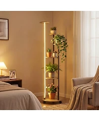 Sugift Six Tier Plant Stand with Rgb Light and Wheels for Indoor Use