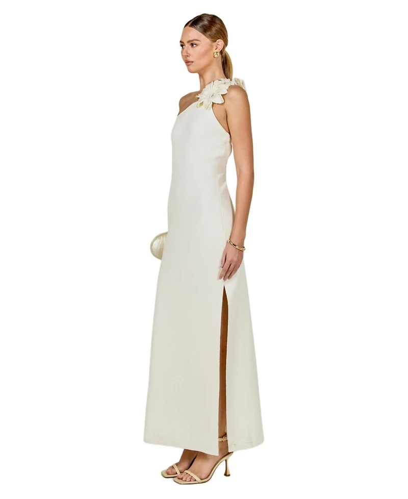 endless rose Women's Flower Detail One Shoulder Knit Maxi Dress