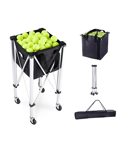 Mecale Tennis Ball Hopper Cart Holds 150 Balls, Aluminum Frame with Wheels and Removable Bag
