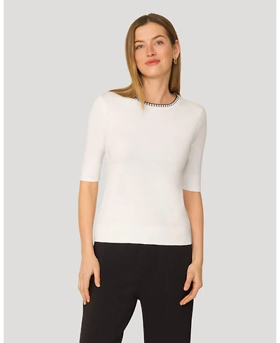 Cable & Gauge Women's Elbow Sleeve Pick Stitch Trim Sweater