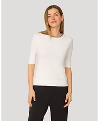 Cable & Gauge Women's Elbow Sleeve Pick Stitch Trim Sweater