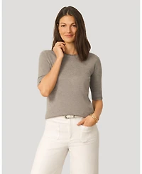 Cable & Gauge Women's Elbow Sleeve Pick Stitch Trim Sweater