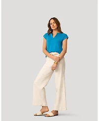 Cable & Gauge Women's Split Neck Sleeve Tab Top