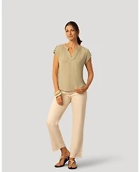 Cable & Gauge Women's Split Neck Sleeve Tab Top