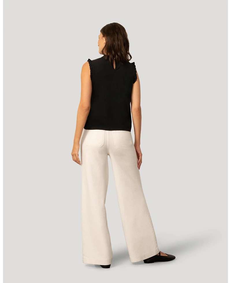 Cable & Gauge Women's Mixed Media Ruffle Sleeve Top