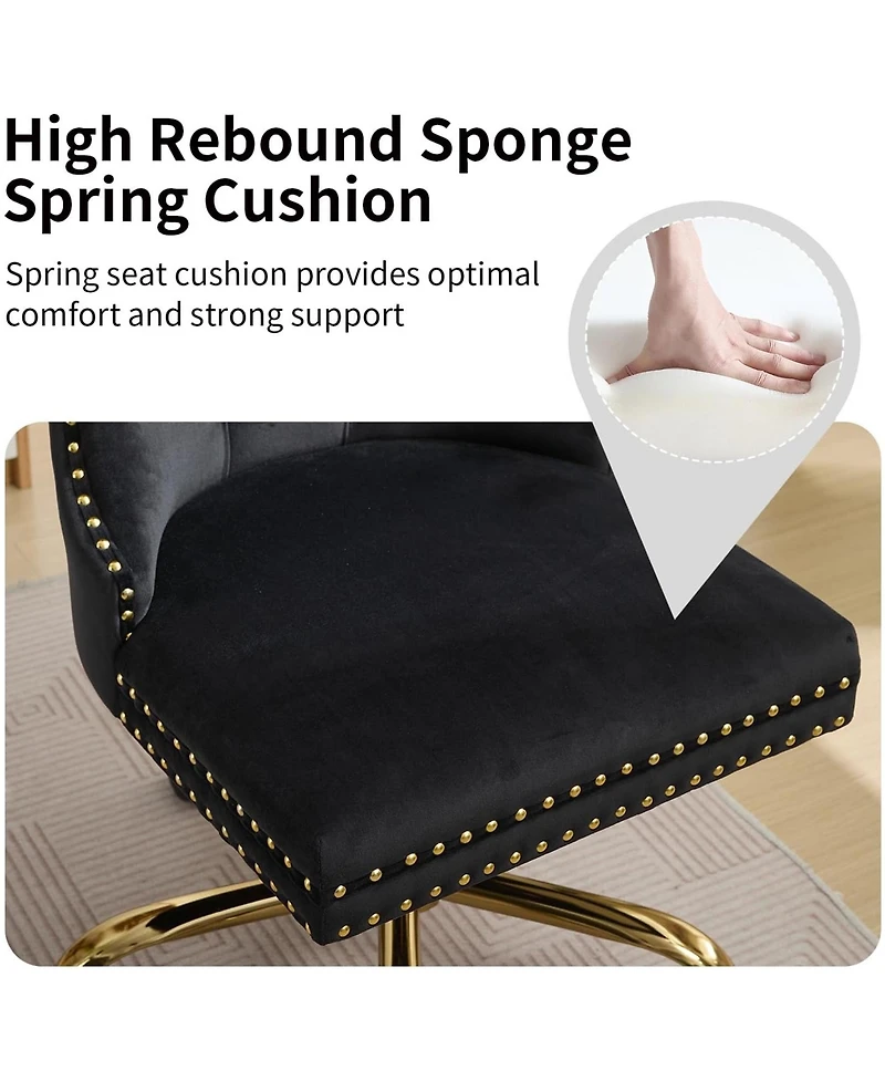 Rainsken Velvet Upholstered Office Chair, Tufted Button Desk Chair, Adjustable Swivel Computer Chair with Metal Base
