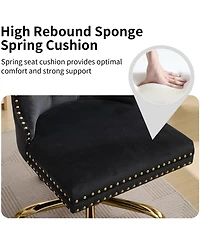 Rainsken Velvet Upholstered Office Chair, Tufted Button Desk Chair, Adjustable Swivel Computer Chair with Metal Base