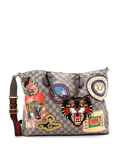Pre-Owned Gucci Large Courrier Convertible Soft Open Tote Gg Coated Canvas with Applique